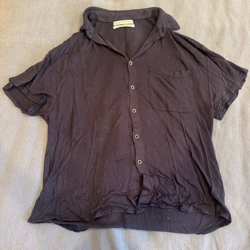 Urban Outfitters Black Short Sleeve Button Down Shirt